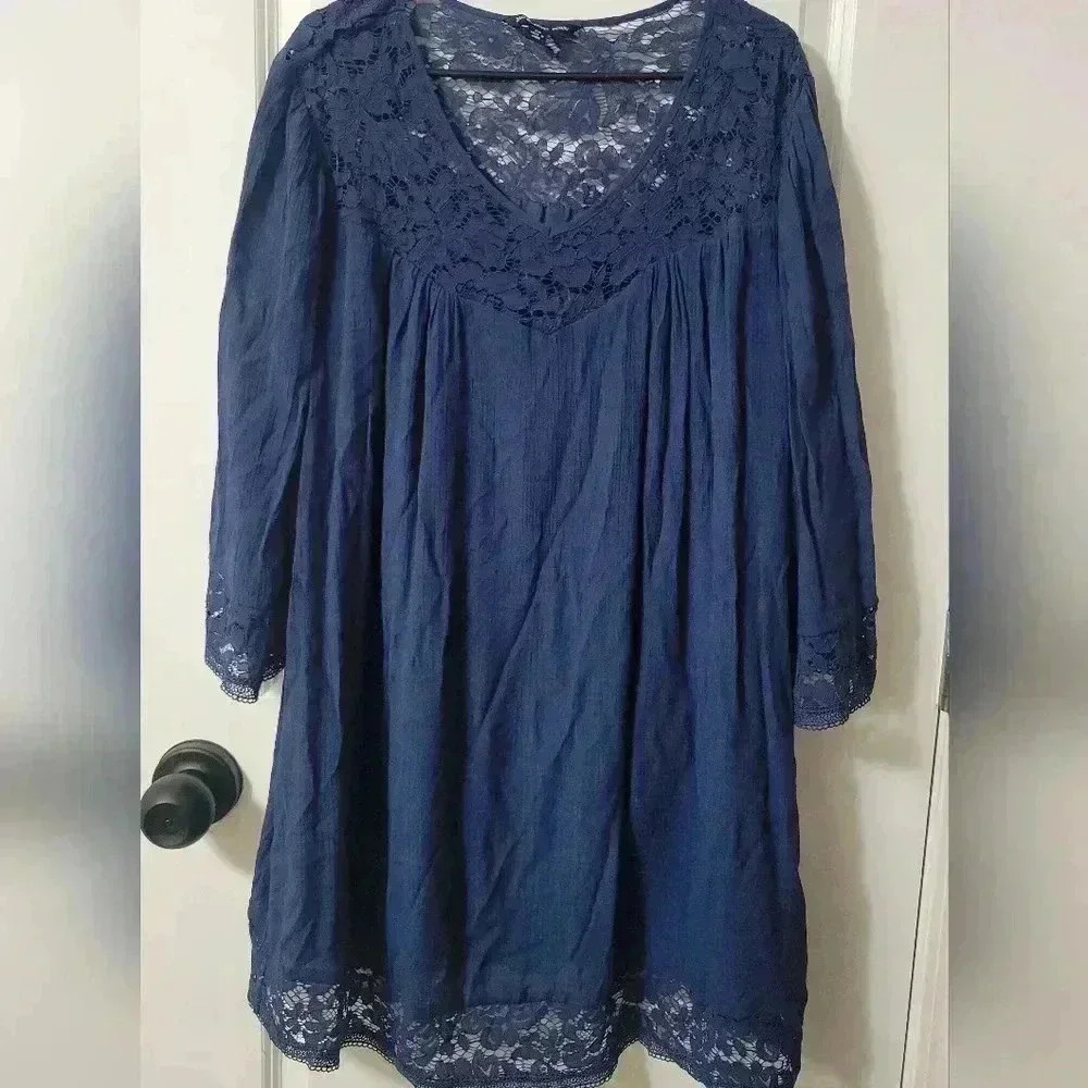 Zac & Rachel Navy Loose Gauzy Long Sleeve Dress Sz 2X women’s